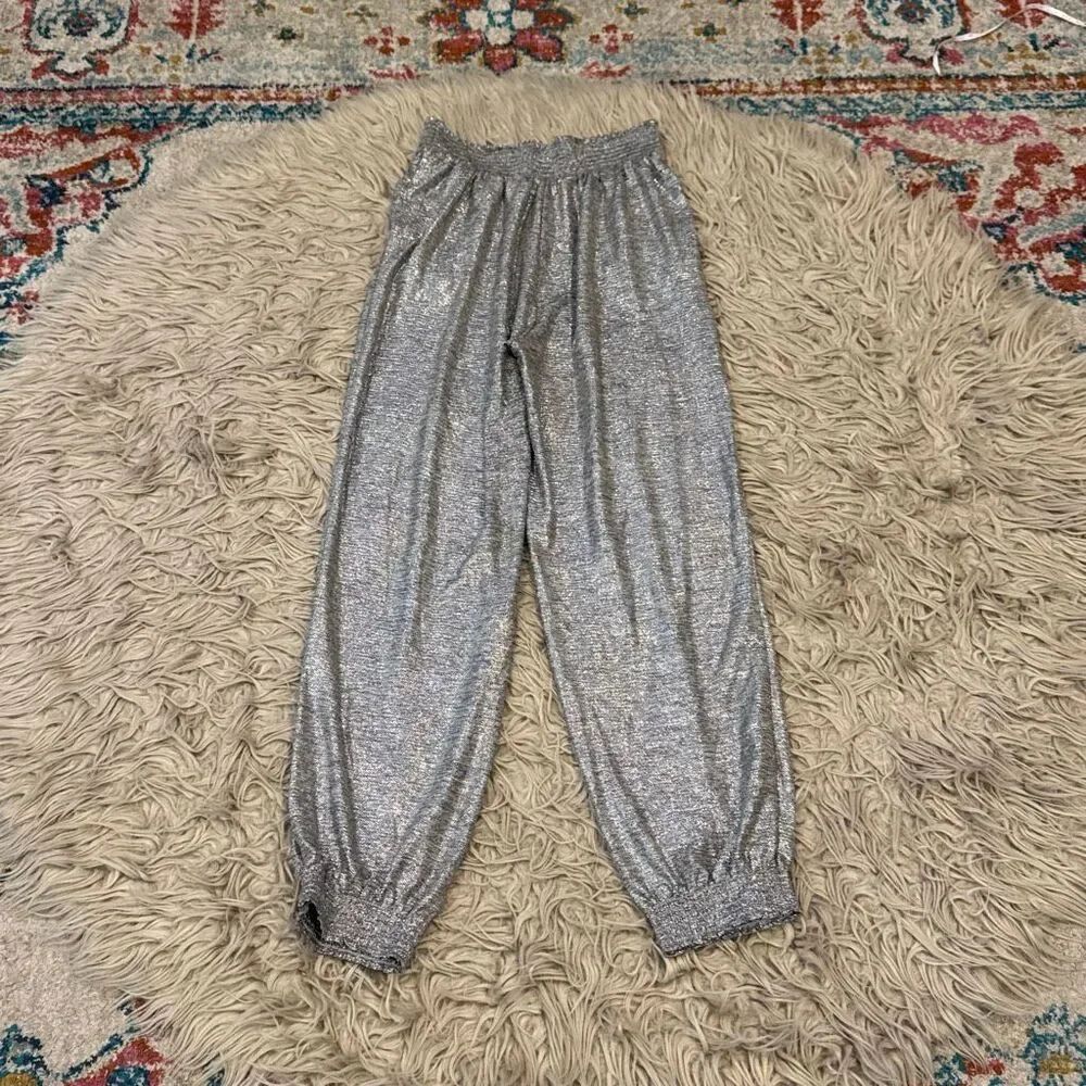 Anthropologie metallic shimmer silver pants size petite extra small